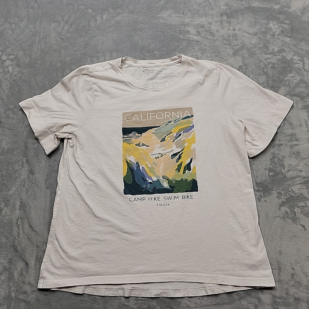 Athleta Shirt Mens M Tan California Graphic Short Sleeve Organic Daily Tee